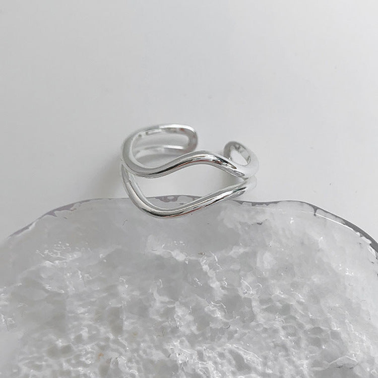 Ocean Curve Silver Ring - Shower Safe & Adjustable