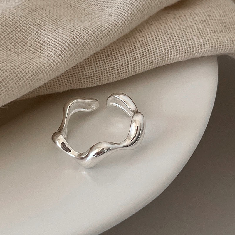 Wave-Shaped 925 Sterling Silver Open Ring - Minimalist & Adjustable