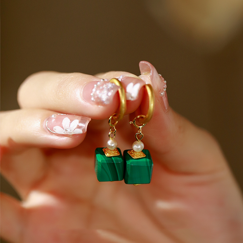 Cube Malachite Earrings