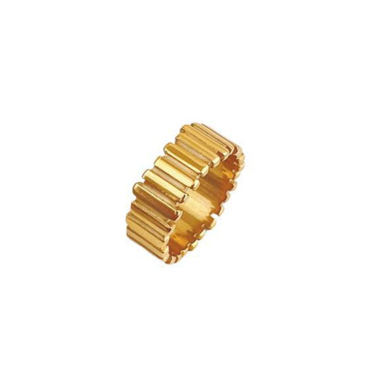 Gold Titanium Steel Ring with Textured Link Design - Shower Safe & Durable